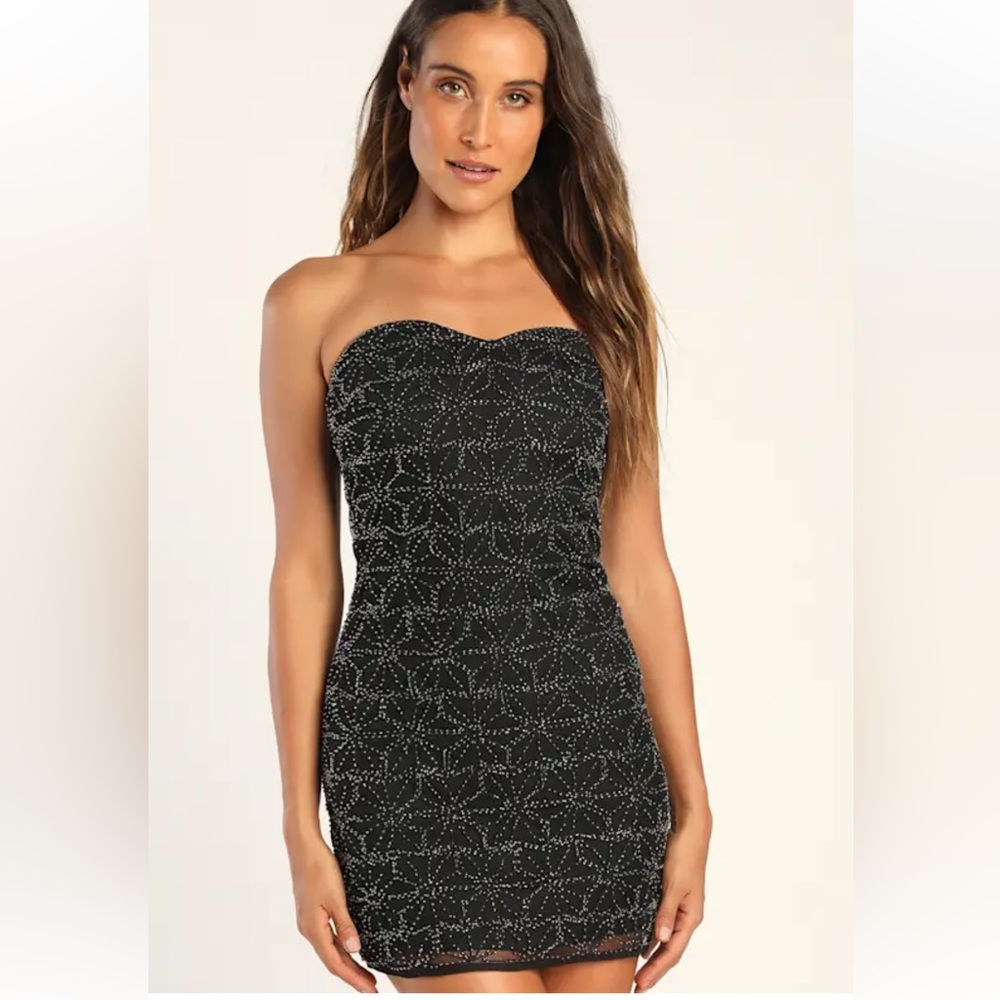 Lulu's Black Strapless Beaded Dress